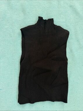 Zara Black Sleeveless Ribbed Turtleneck Sweater S